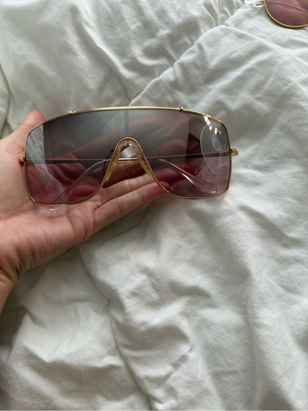 Ray-Ban Gold Frame Pink Gradient Shield Sunglasses